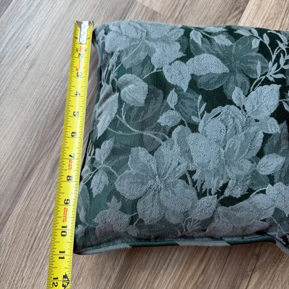 Vintage Floral Rose Damask Striped Accent Pillow Green Grey Reversible 10.5in